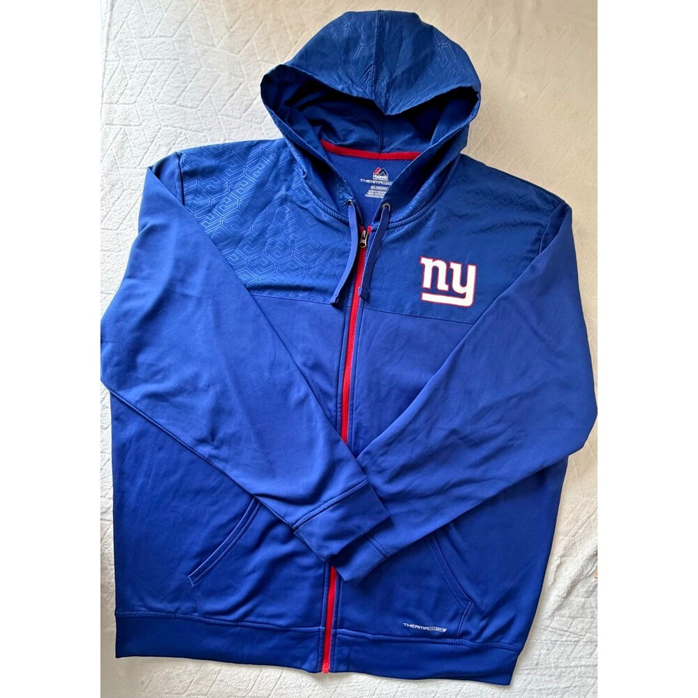 New York Giants Majestic ThermaBase Hoodie Mens 2XL Blue Full Zip NFL Jacket